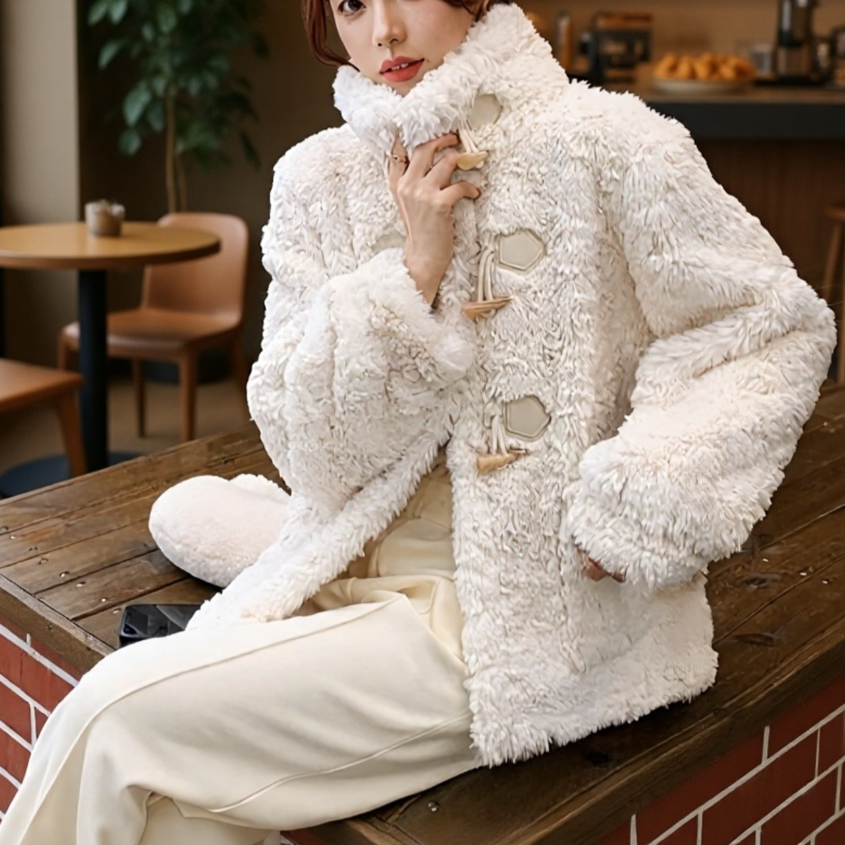 Női műbőr kabát báránygyapjú béléssel