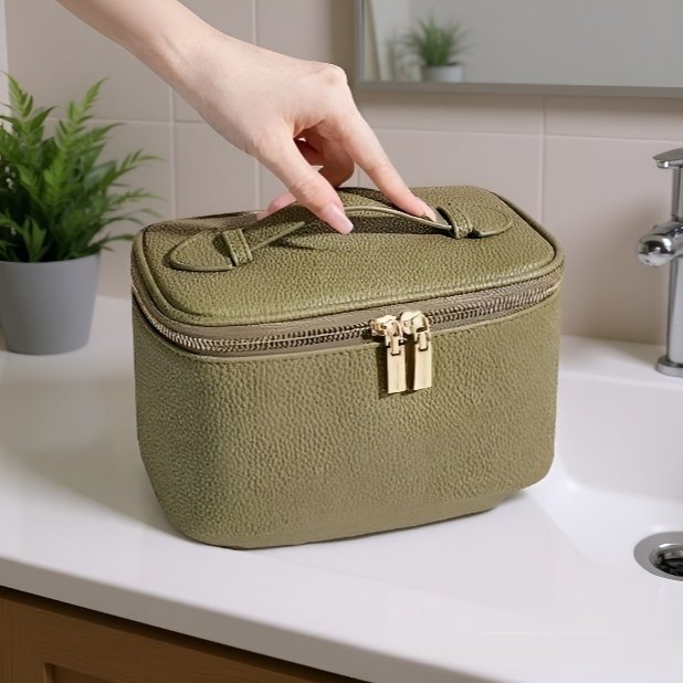 Bolsa de maquillaje de viaje de PU premium, impermeable y multifuncional