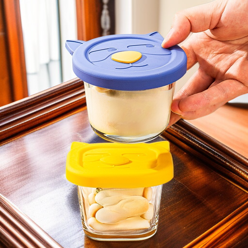 صندوق تخزين طعام الأطفال مع غطاء، وعاء زجاجي مدرج لحفظ طعام الأطفال طازجاً