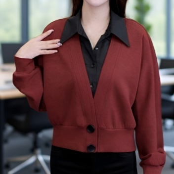 여성 차이나 기질 감령 셔츠 가짜 투피스 레드 상의 그레이 슬림 봄가을 셔츠