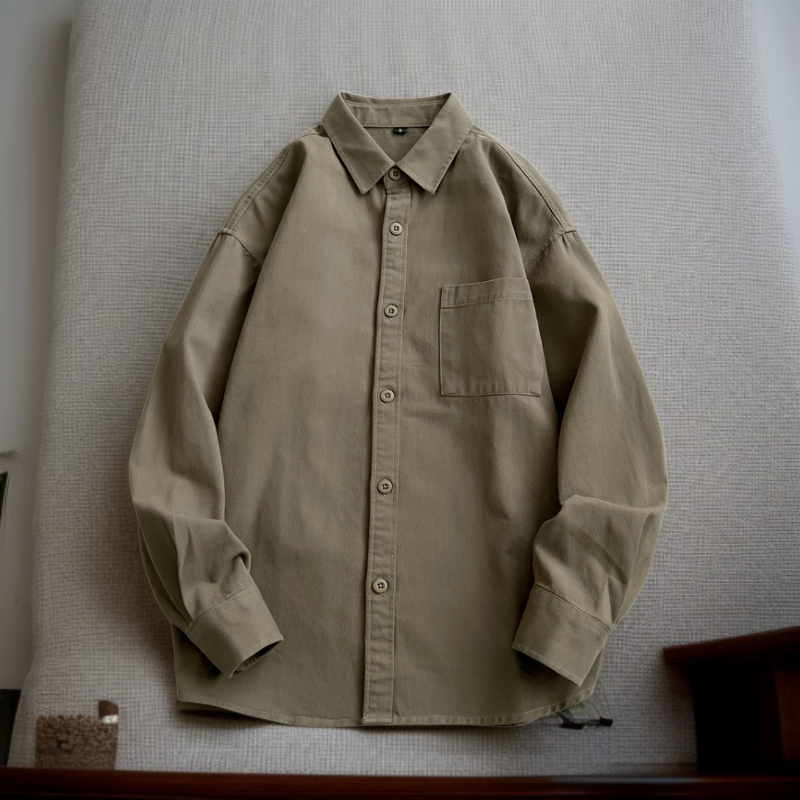 メンズ春用ヴィンテージワークスタイル長袖シャツ