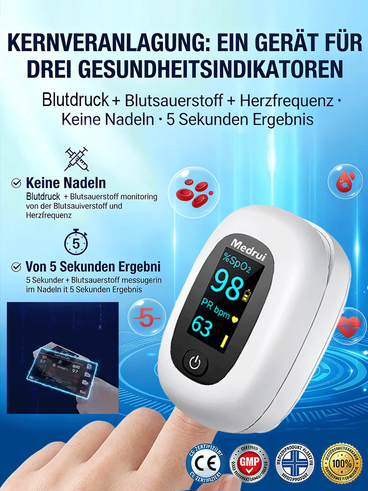 3-in-1-Blutzucker-, Herzfrequenz- und Pulsoximeter