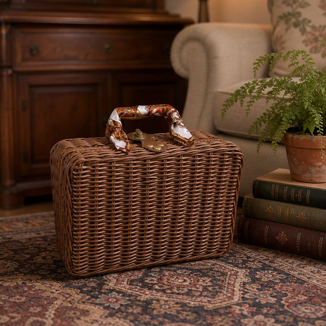 Rattan woven suitcase souvenir gift box hand-woven storage basket New Year holiday gift box photo pr
