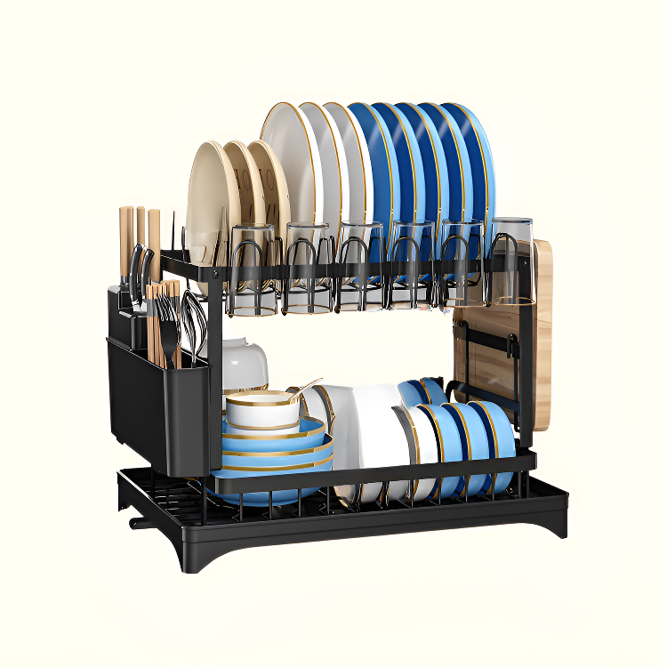  Double-layer Bowl Water Draining Rack Kitchen Storage Shelf