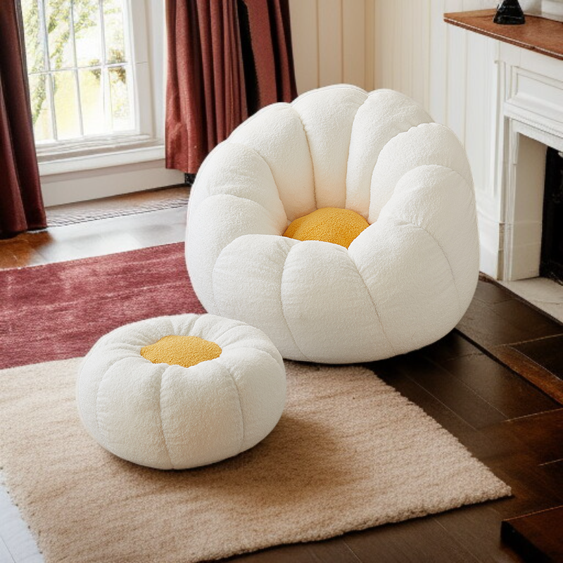 발받침이 있는 원형 빈백 의자