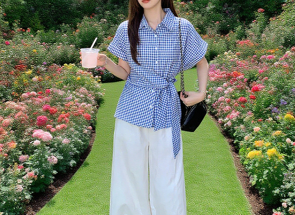 여름 캐주얼 스타일 체크 셔츠