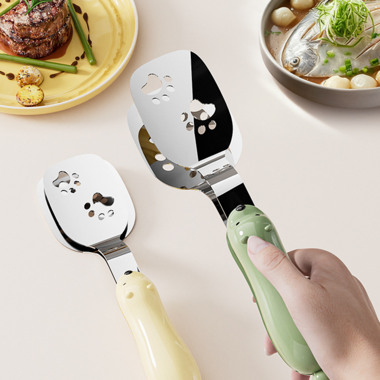 Pinza y espátula 2 en 1 de acero inoxidable, portátil, antideslizante, para cocina y parrilla