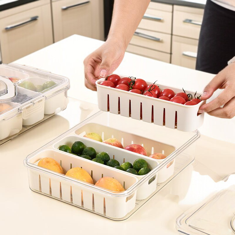 Caja organizadora de ensaladas y especias para refrigerador, hermética y multifuncional