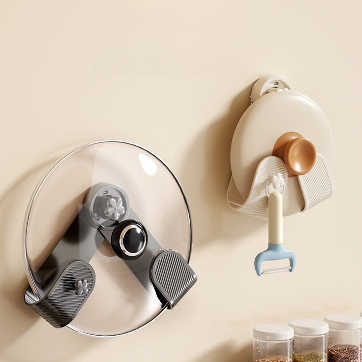 Non perforated suction cup wall mounted pot lid rack