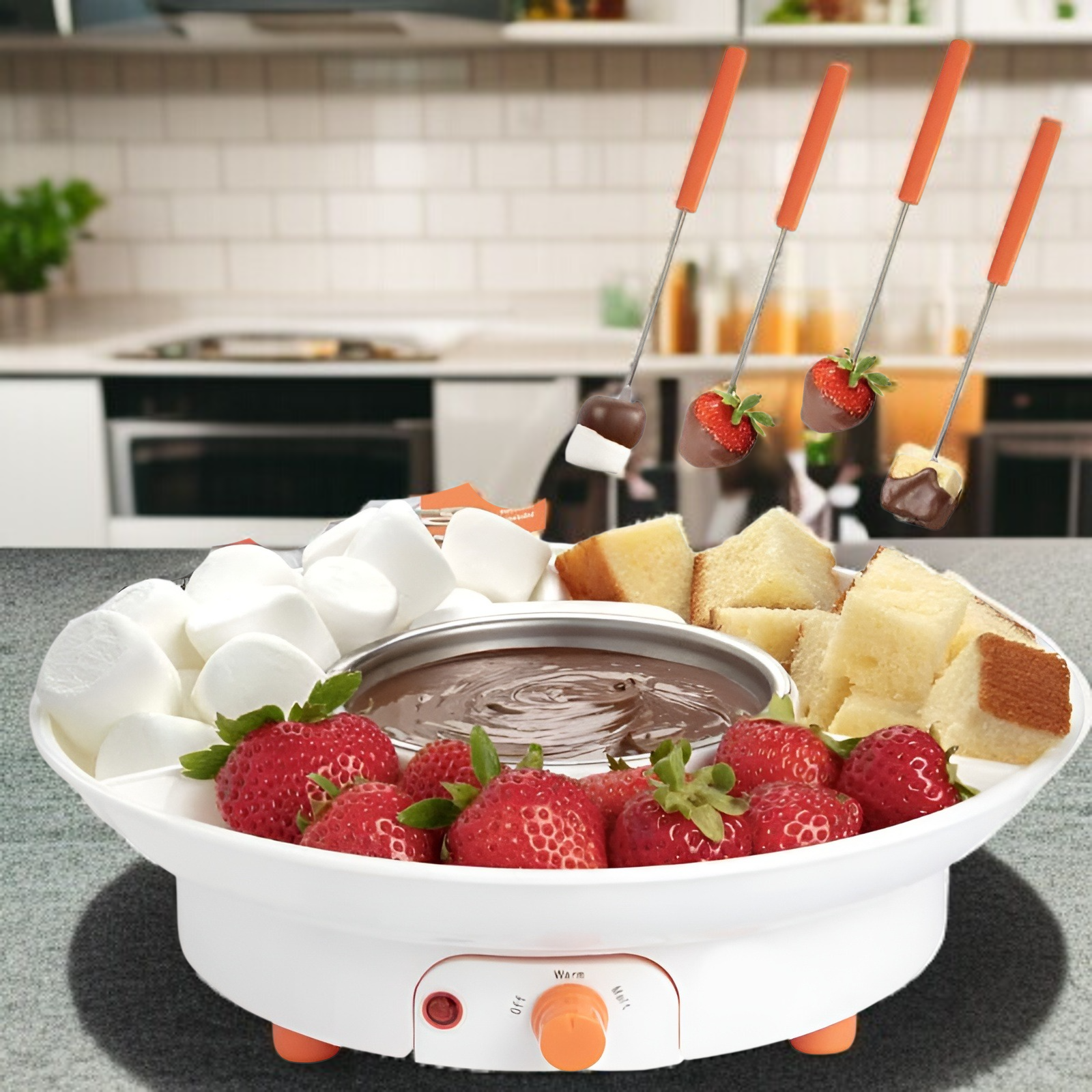 チョコレートフォンデュを楽しむ家族