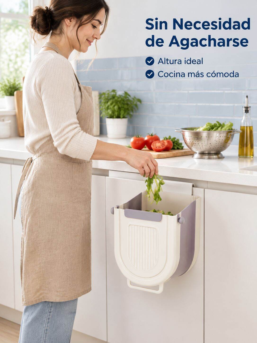Cubo de basura plegable para cocina, de pared y sin taladrar