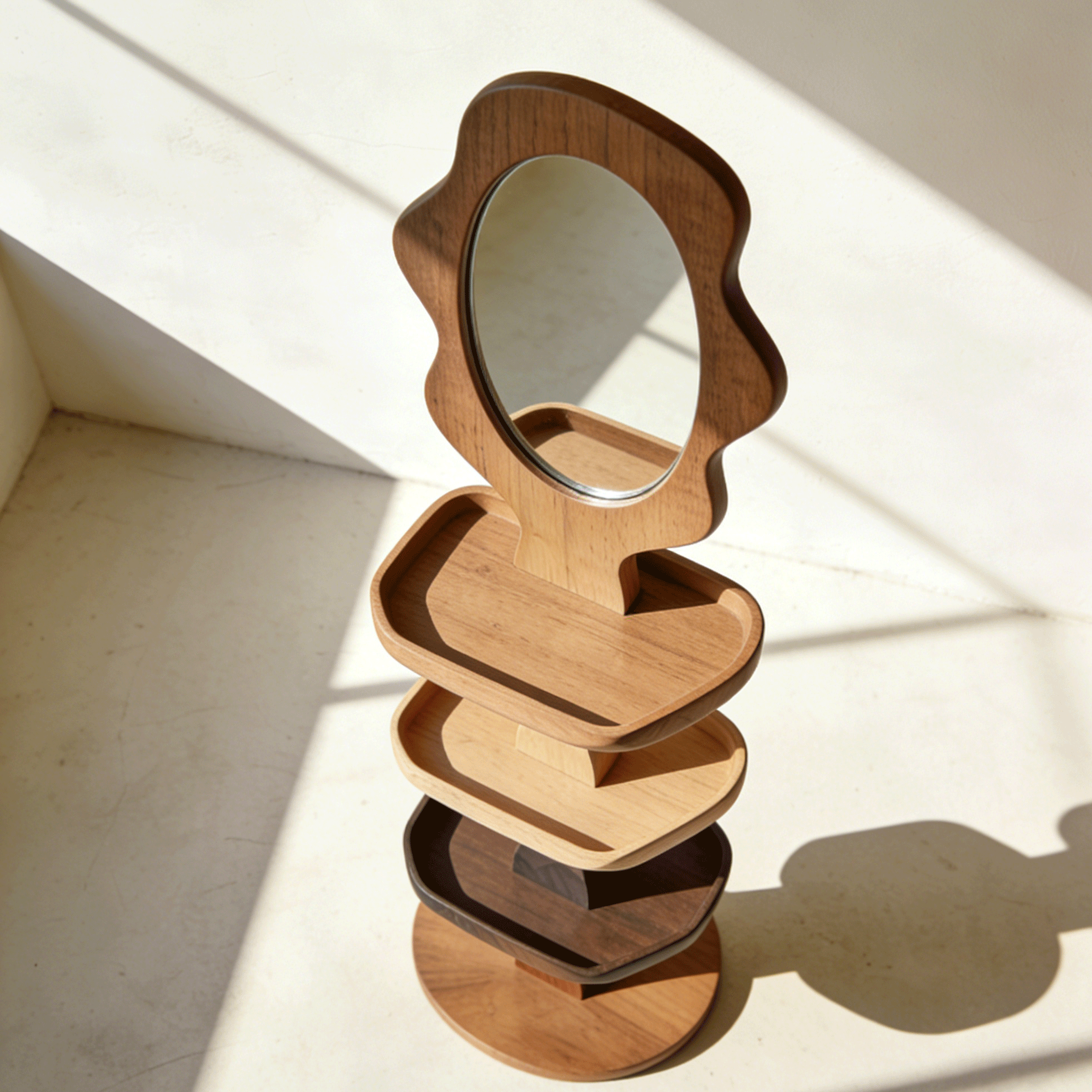 ミラー一体型床置き収納ラック全体画像