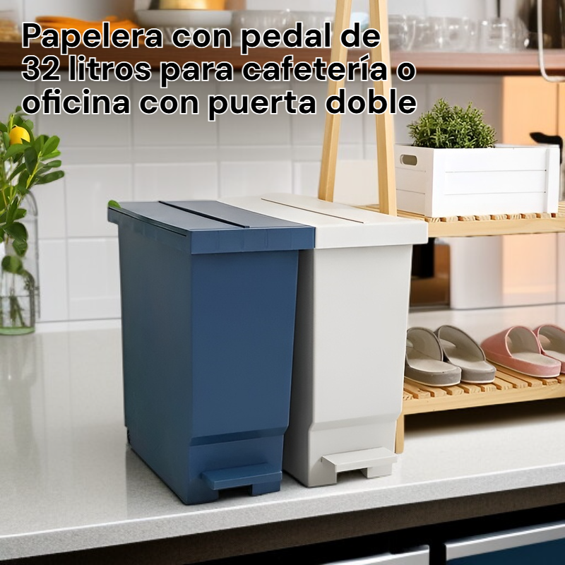 Papelera de pedal de 32L con apertura doble, ideal para oficina y cafetería