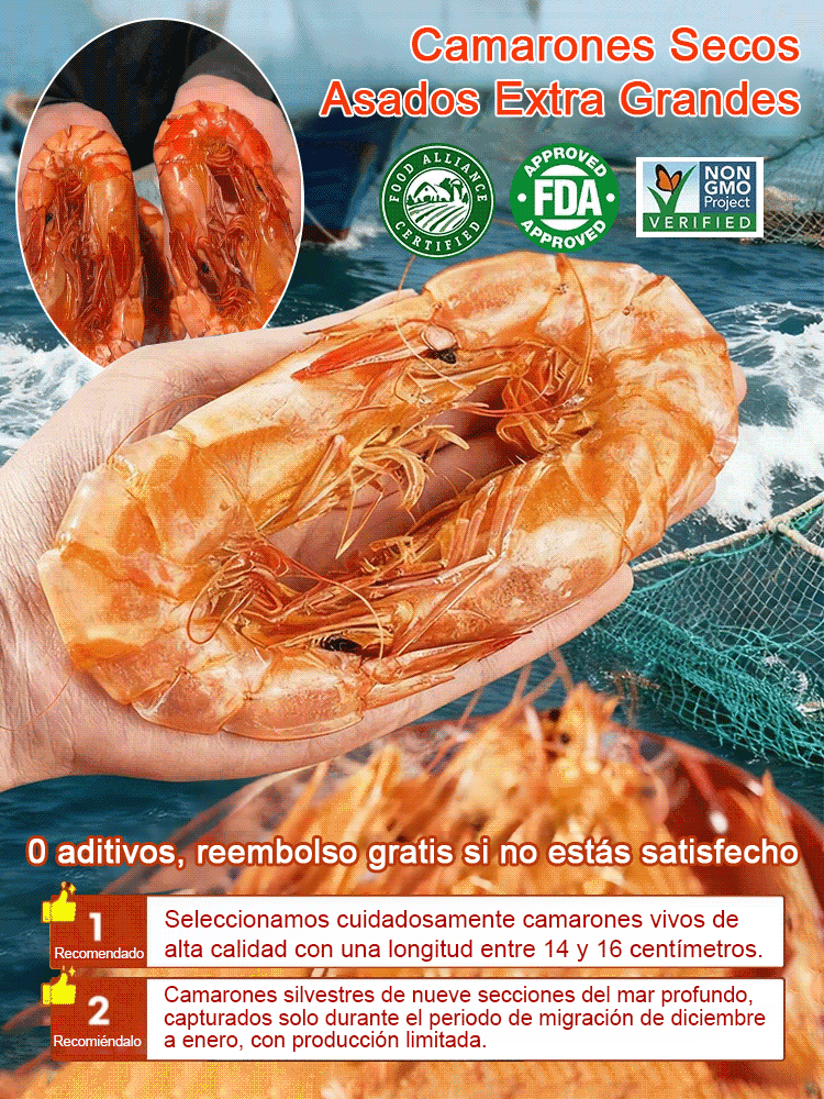 Camarones Gigantes Asados al Carbón：Listos para comer, el segundo paquete solo $200