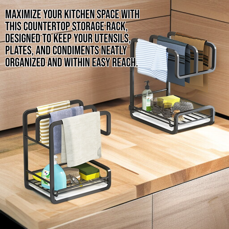 Kitchen countertop storage rack with draining basket