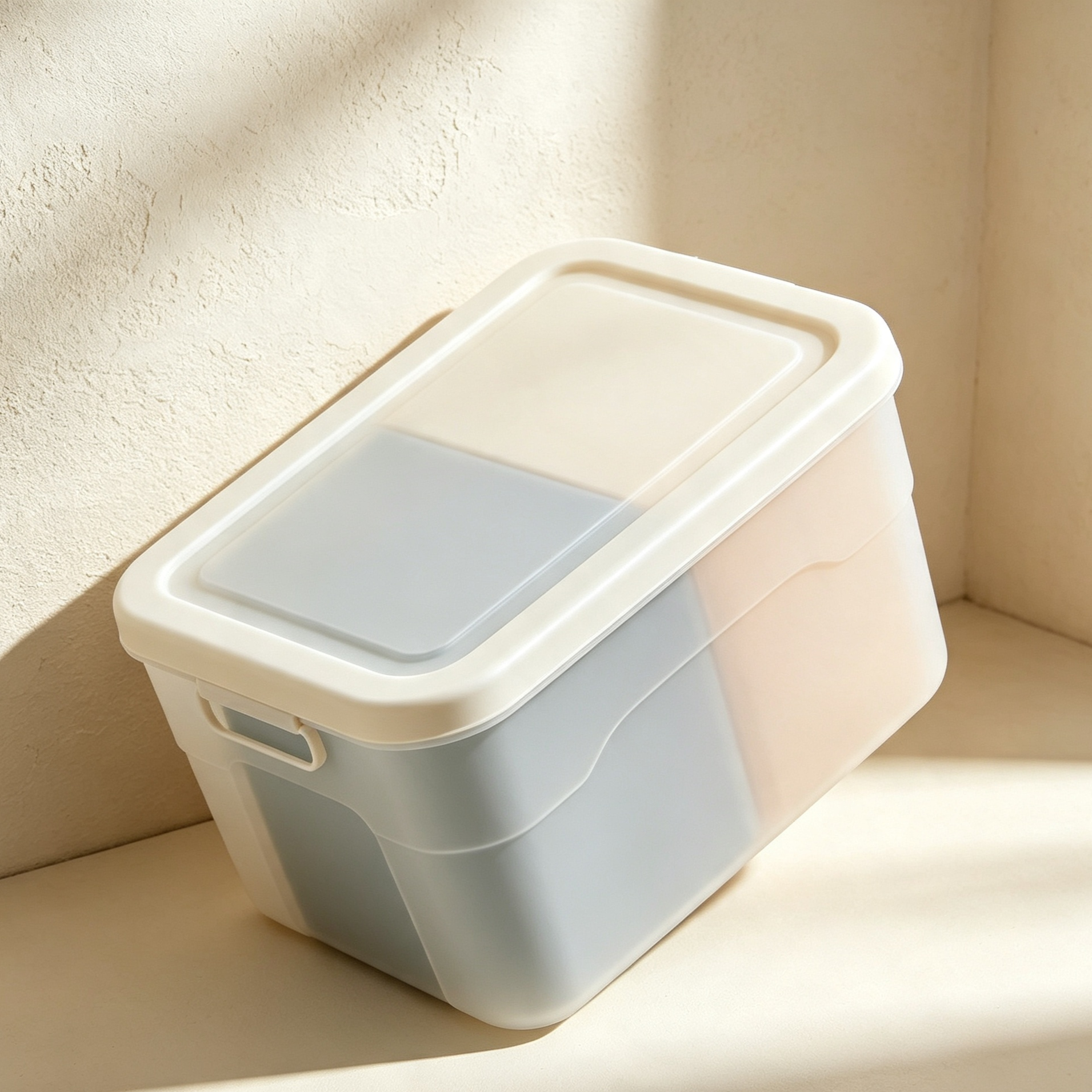 Set of 5 plastic storage boxes stacked together