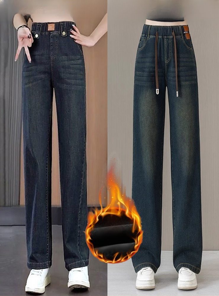 고무 웨스트 데님 와이드 팬츠