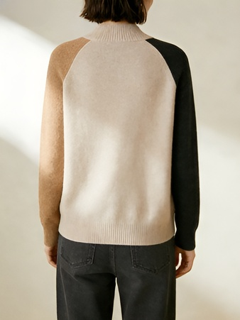 Locker geschnittener Pullover im lässigen Stil mit Milchtee-Farbblockmuster