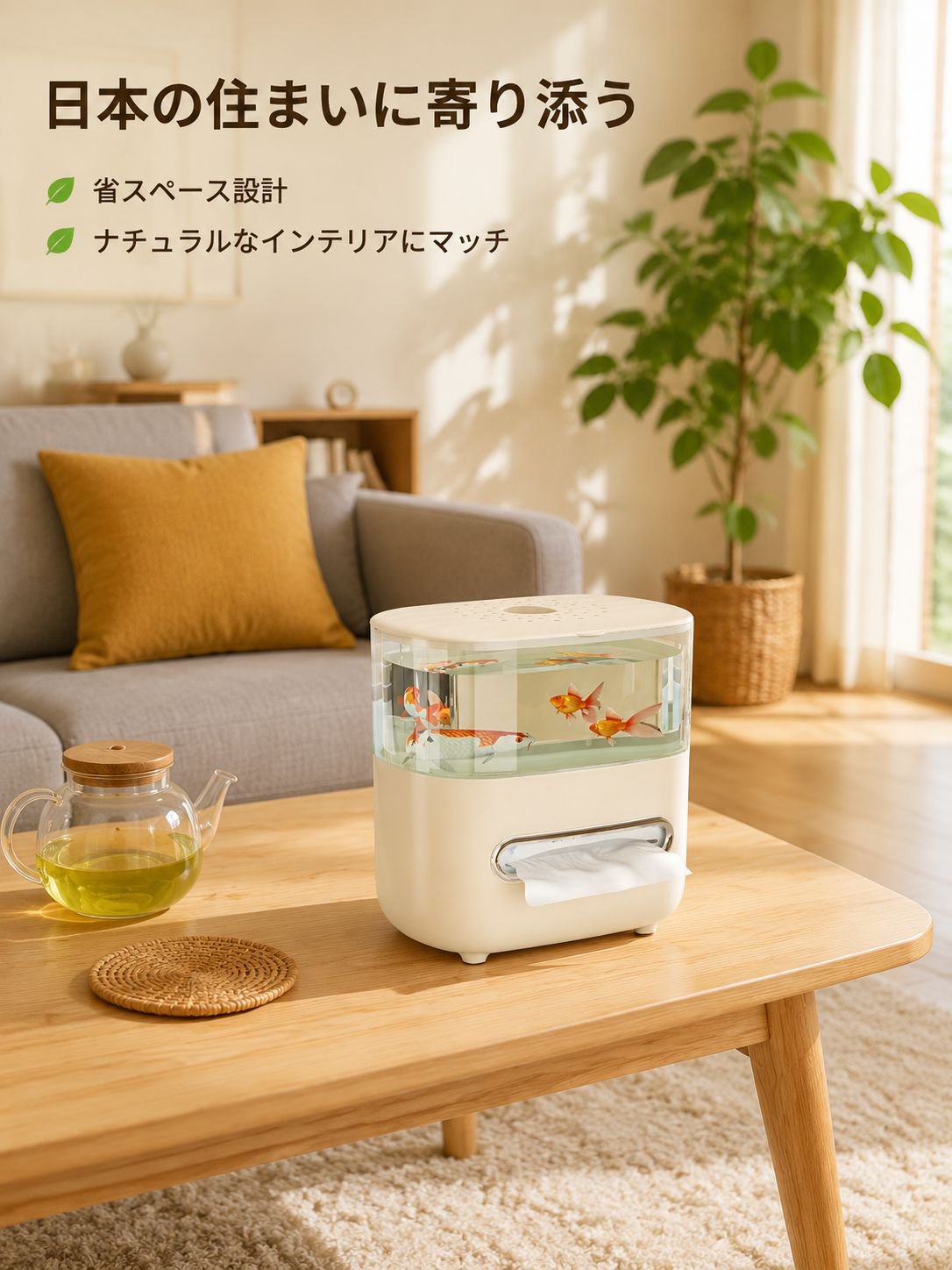 高付加価値、多機能、透明、水槽型デザインの卓上ティッシュボックス。大容量で二層構造。