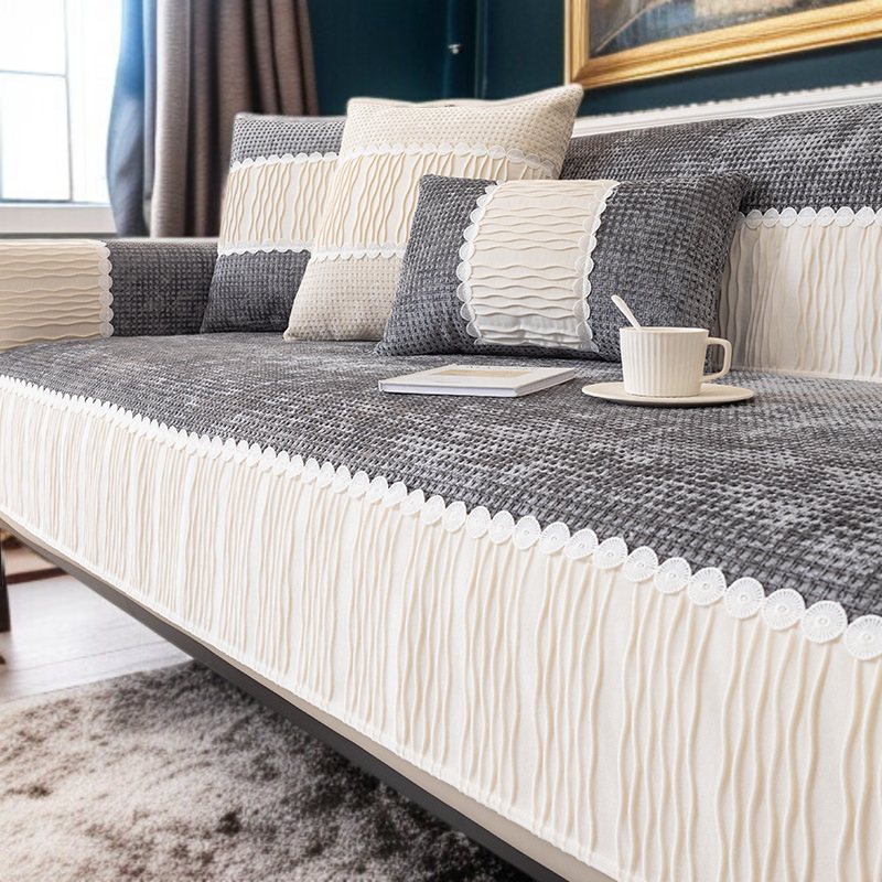 셰니어 소파 패드 와플 미끄럼 방지 방석 크림 커버 소프트 소파 커버 커버 소파 패드