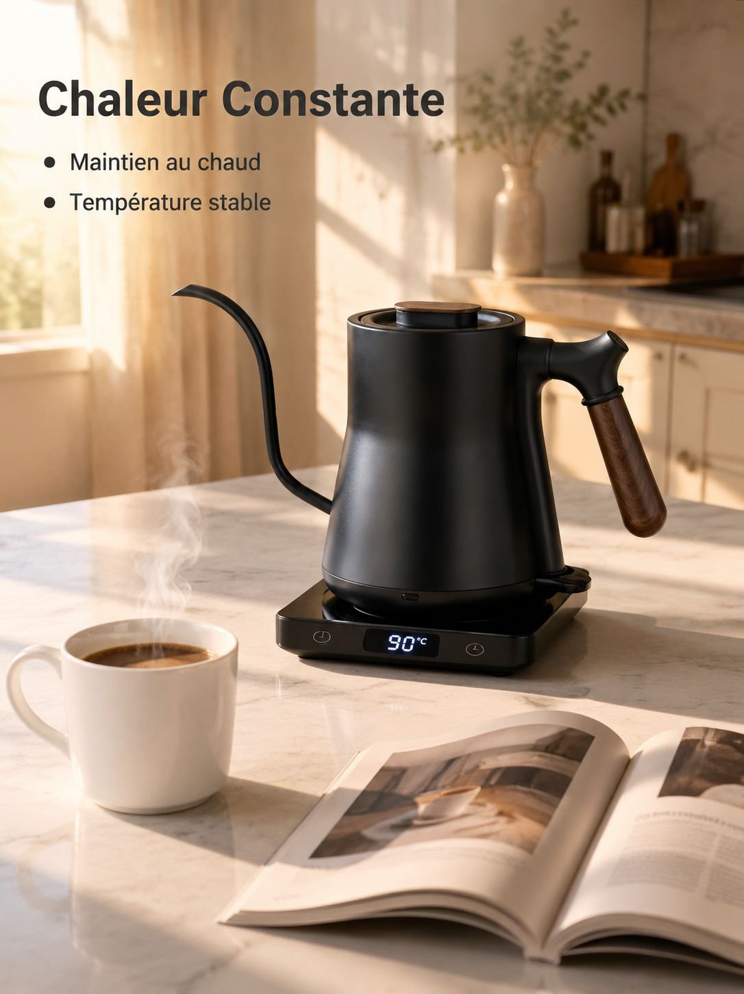 Bouilloire électrique à bec long avec contrôle de température pour café filtre