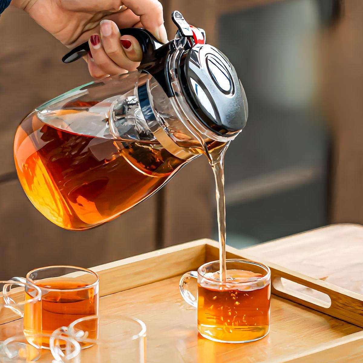 Hitzebeständige und explosionssichere Glasteekanne, Ein-Knopf-Filter, geeignet für Tee und Wasser