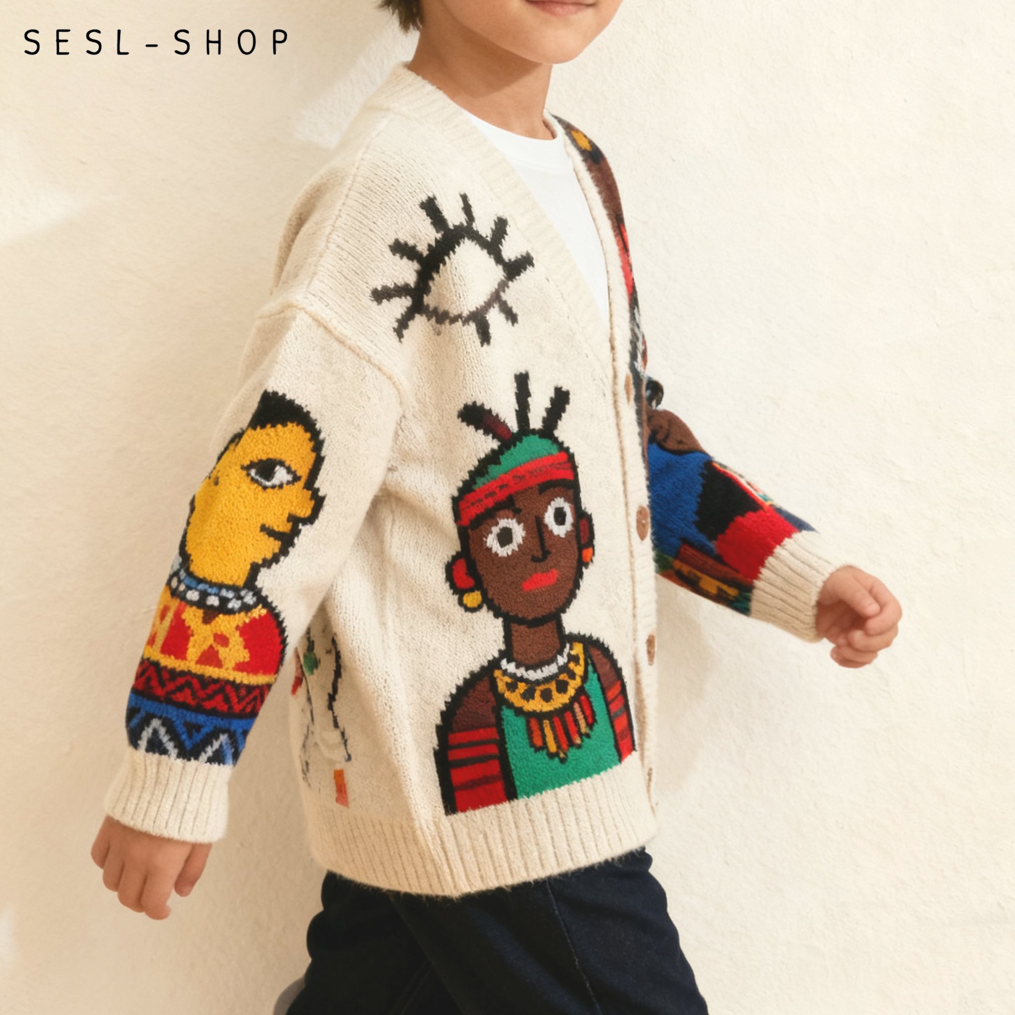 เสื้อคาร์ดิแกนถักลายการ์ตูนน่ารัก