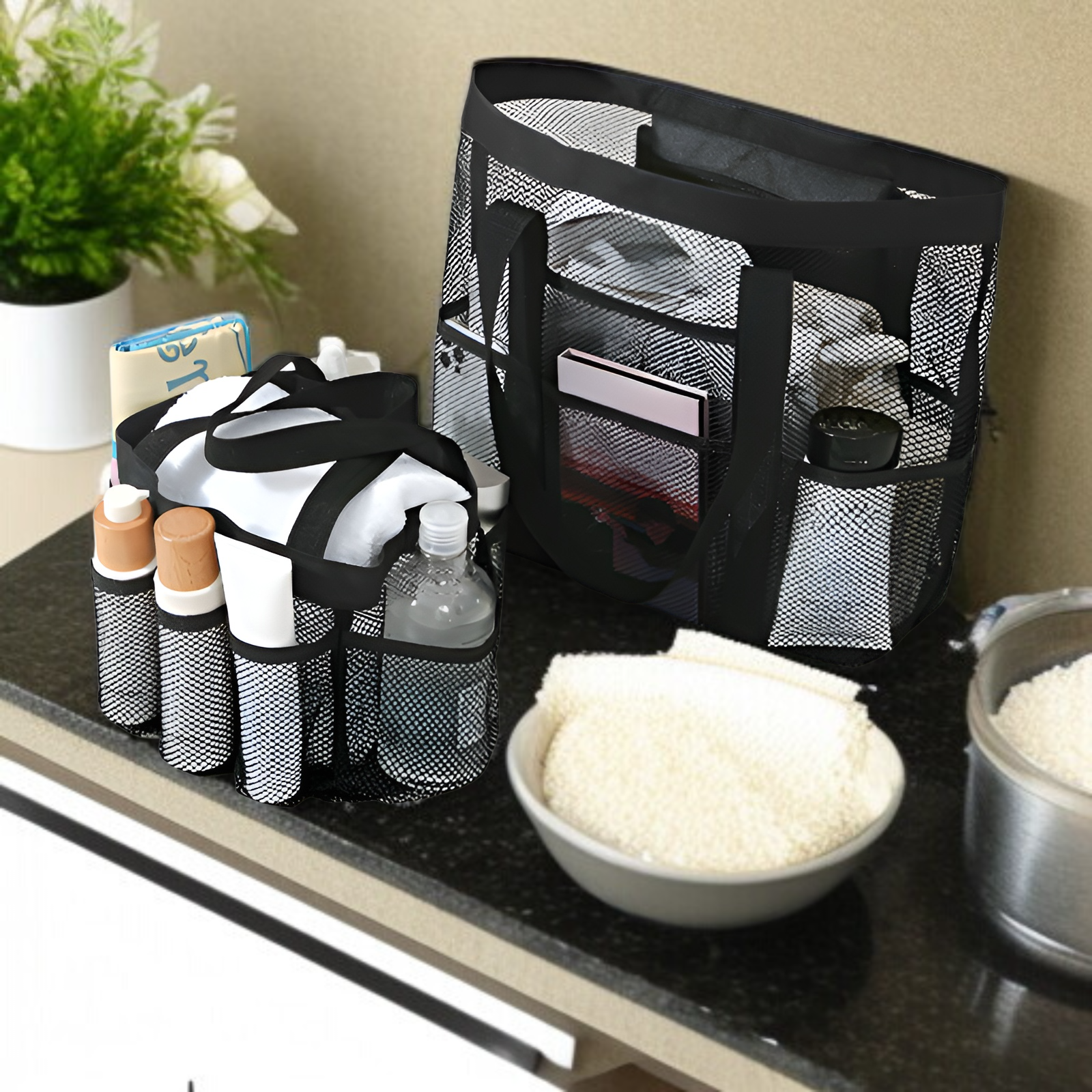 Strandtasche im neuen Stil, große Kapazität, Aufbewahrungstasche aus Netzgewebe für Reiseutensilien,