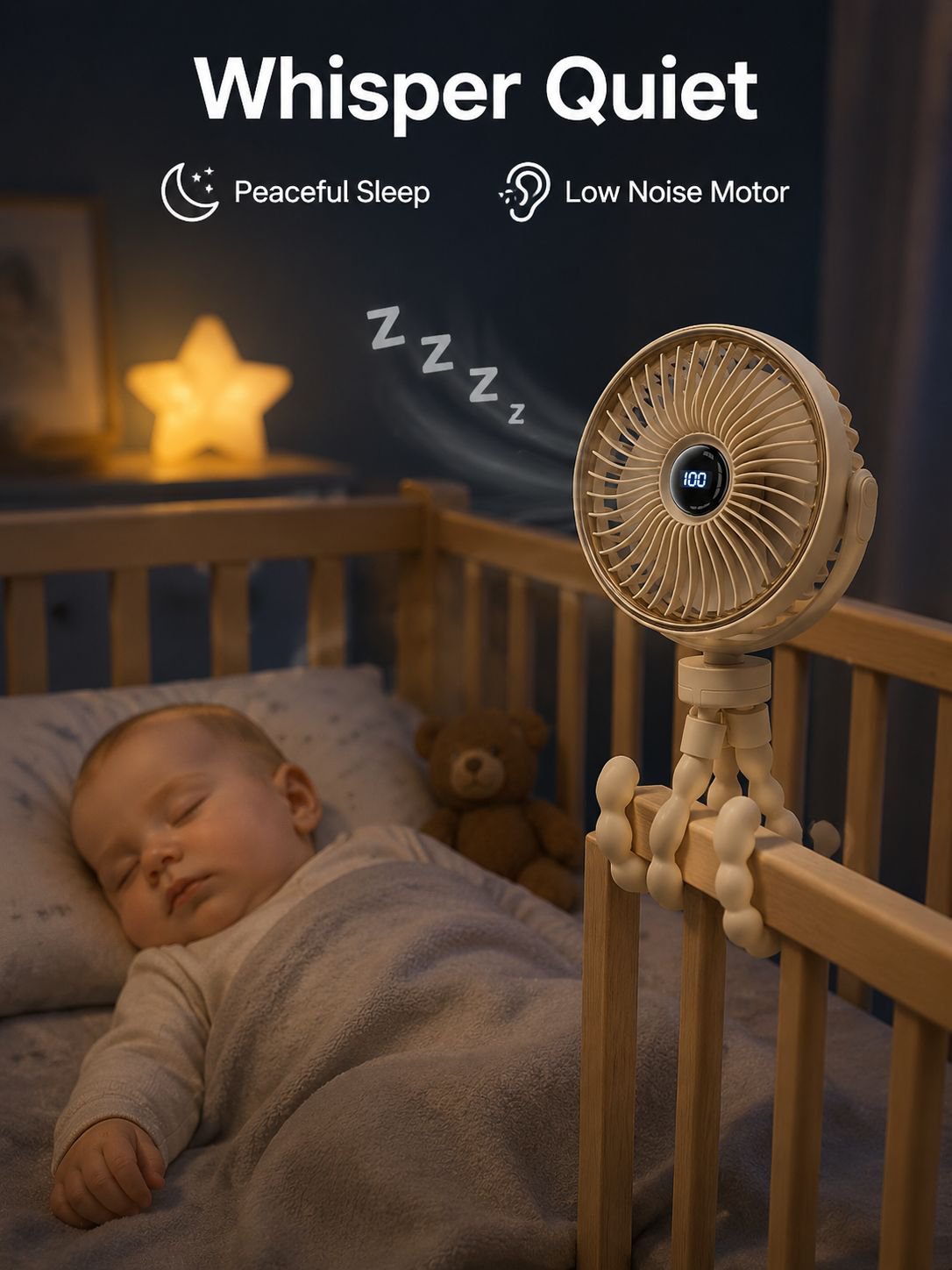 Silent Stroller Fan for Kids Rechargeable Portable Octopus Clip Fan