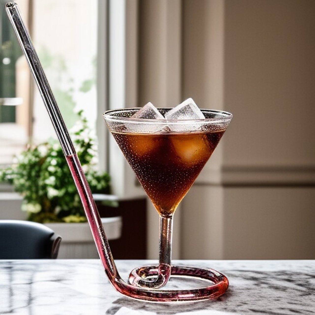 유리 나선 칵테일 빨대 컵