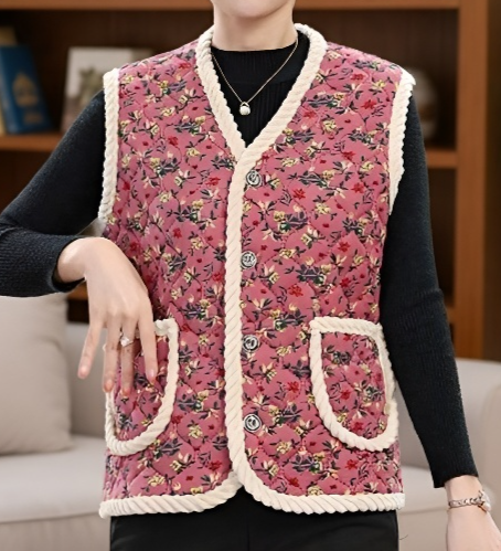 엄마옷 기모 도톰한 아우터 나시 베스트 빅사이즈 플라워 면 조끼 나시 조끼 기모 도톰한 면 조끼