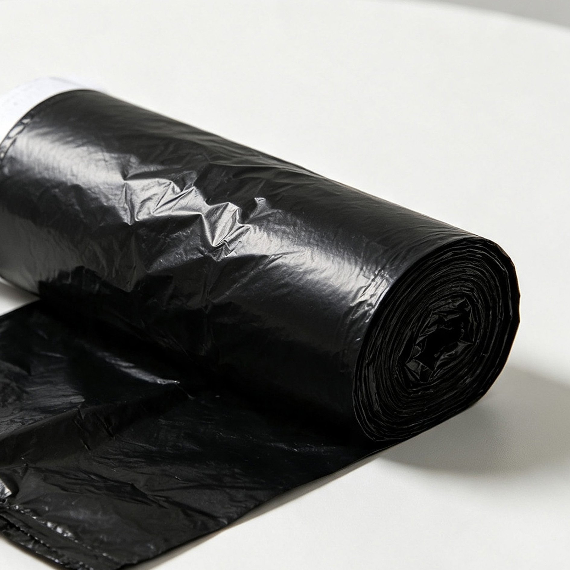Roll of black garbage bags with break points