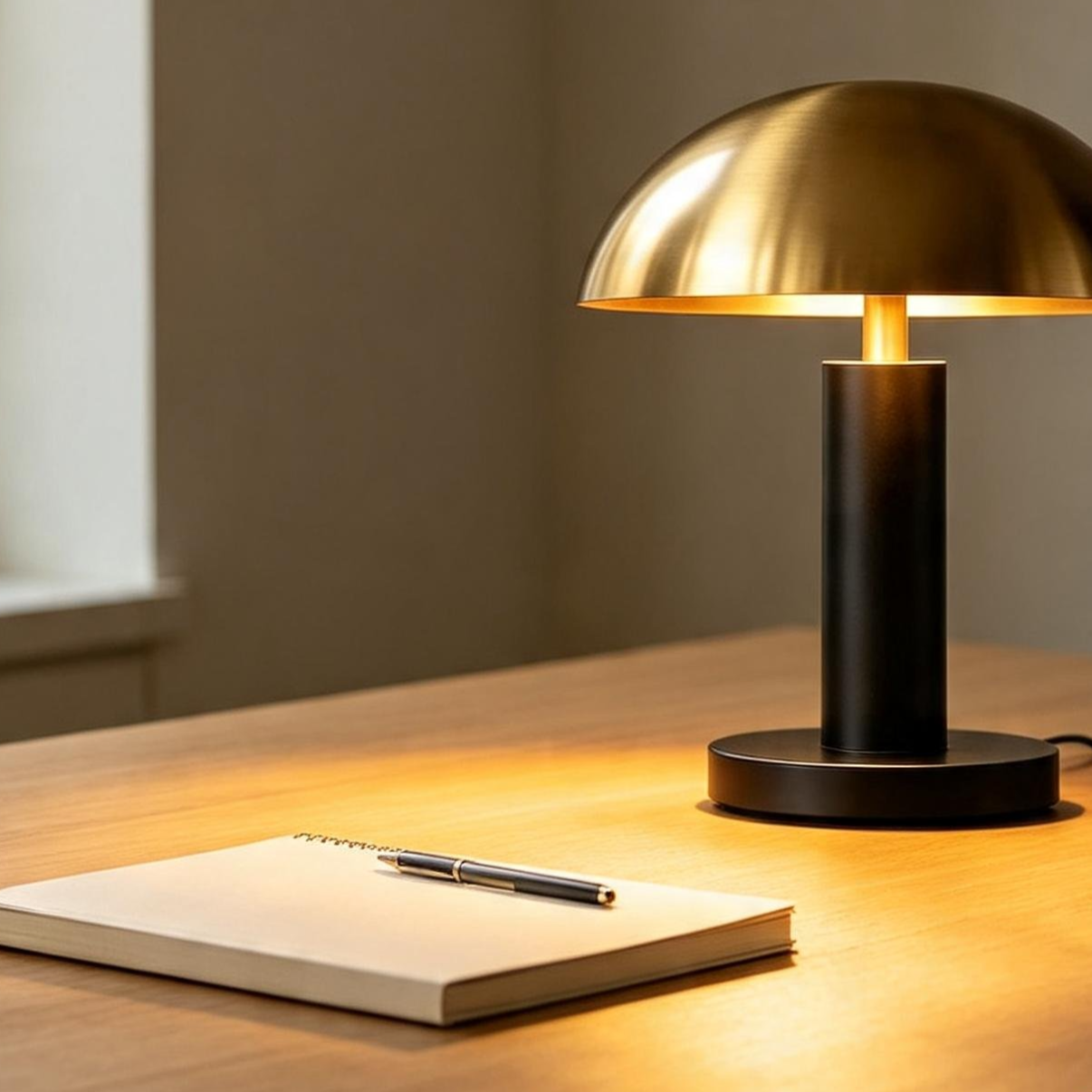 Stylish bedside lamp illuminating bedroom decor