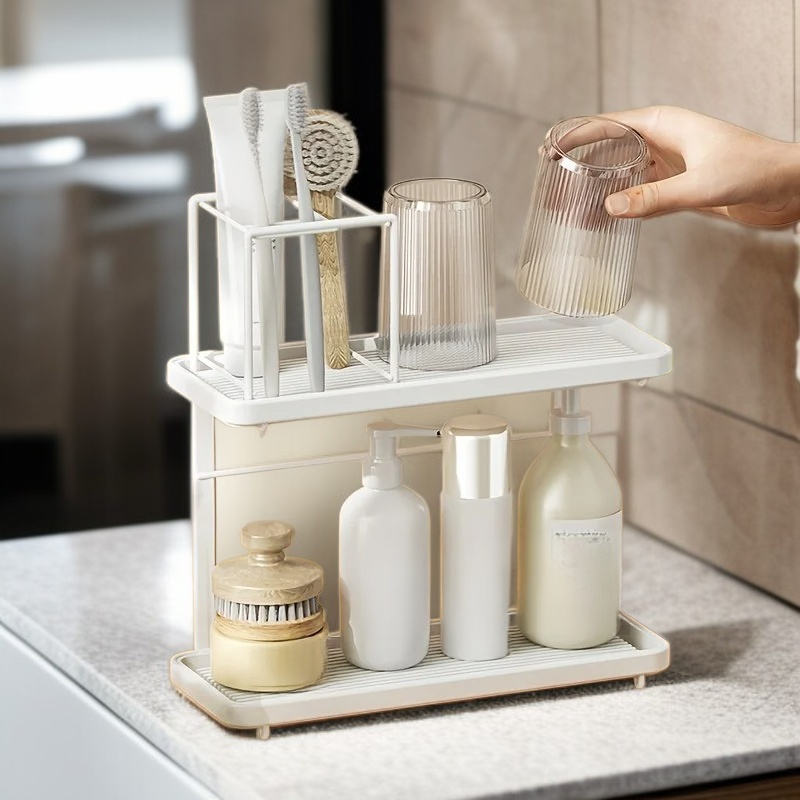 Double-Layer Bathroom Rack, Organizer for Toothbrushes and Bath Supplies