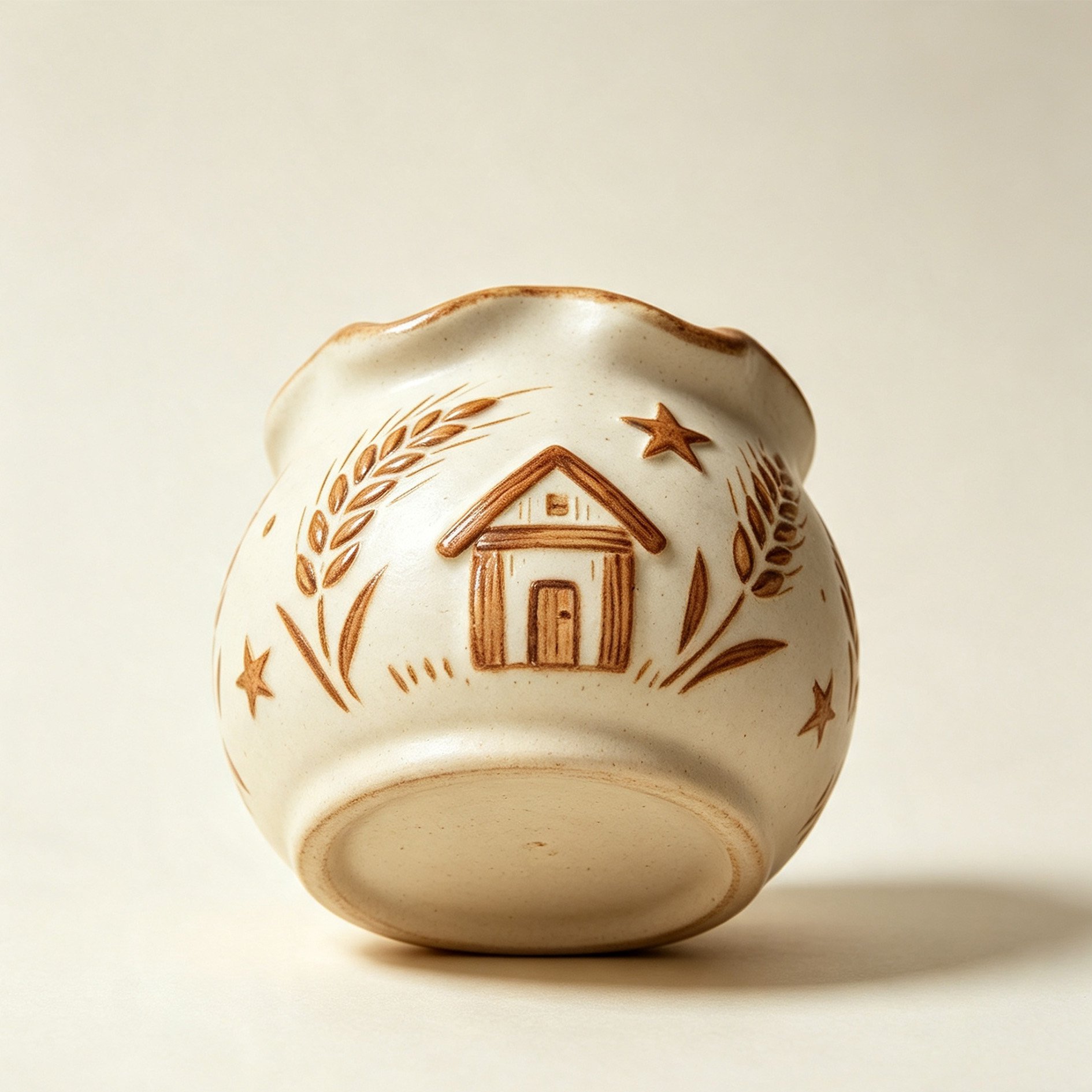 Close-up of wheat pattern on ceramic jar