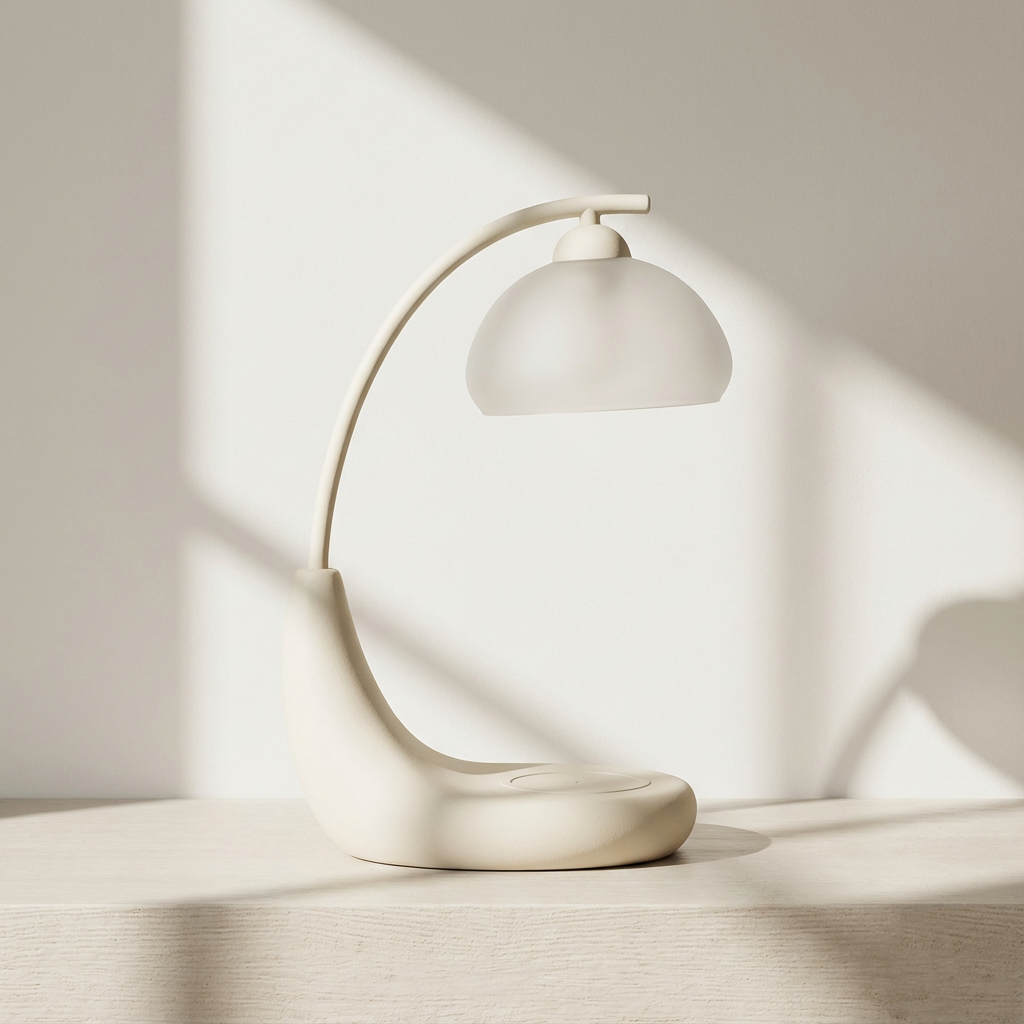 Lampă inteligentă cu încărcare wireless pe birou modern