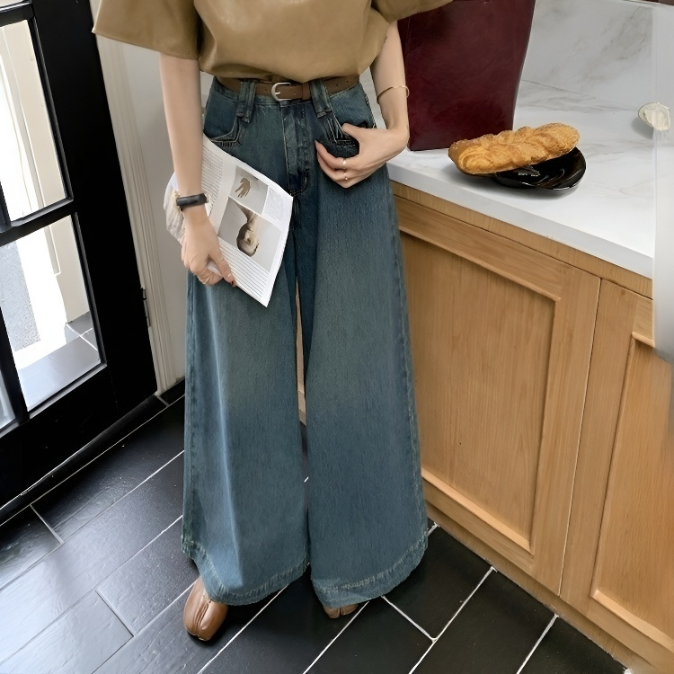 빈티지 하이웨이스트 와이드 핏 드레이프 팬츠