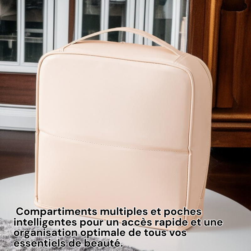 Trousse de maquillage portable multifonction avec miroir, sac de rangement de toilette de voyage