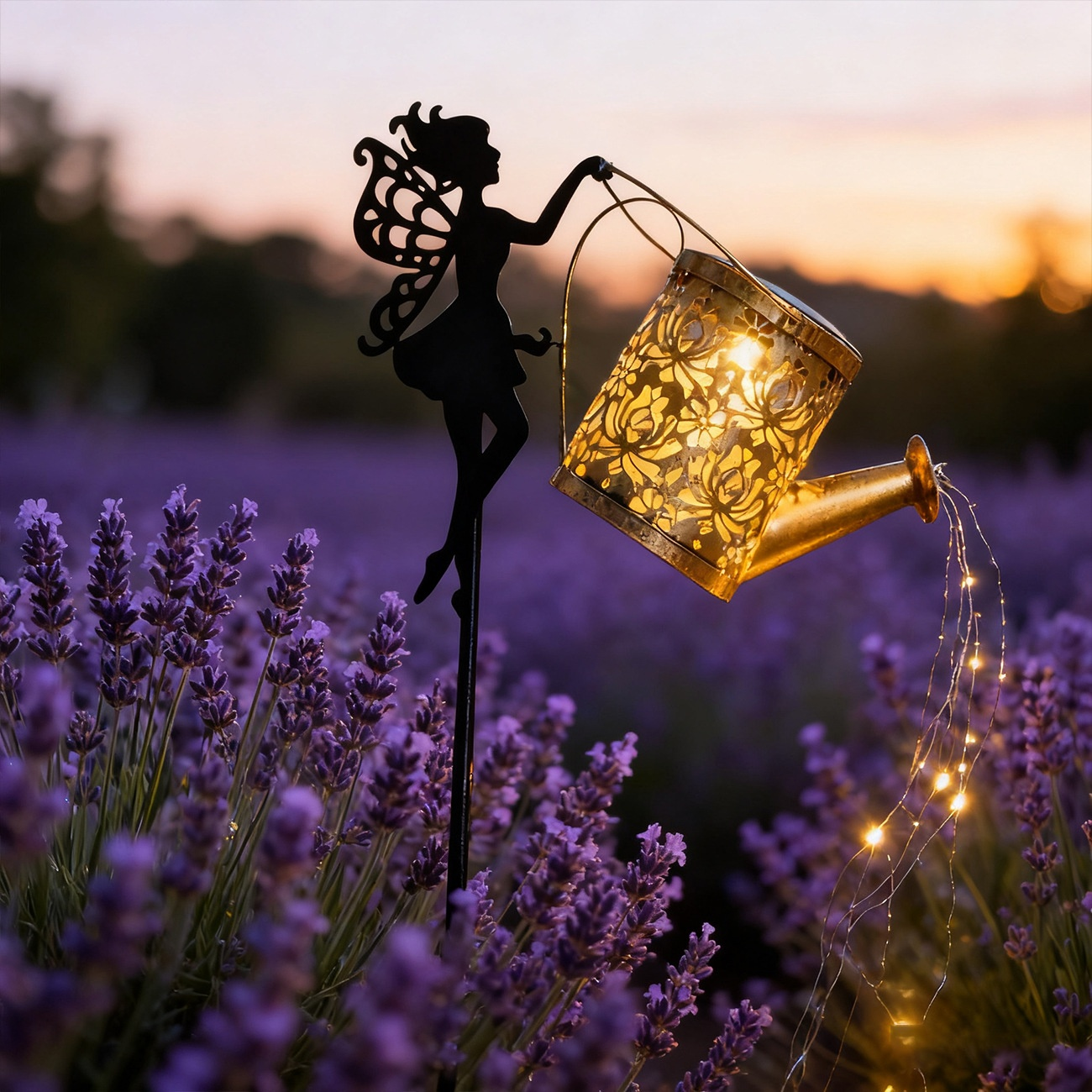 Solar Fairy Watering Can Outdoor Garden Decor Light
