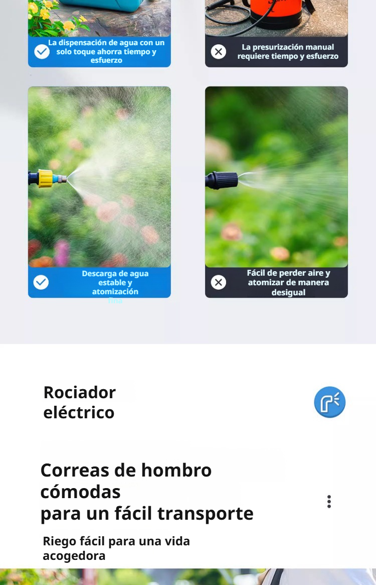 Detalle del tanque de gran capacidad del rociador eléctrico
