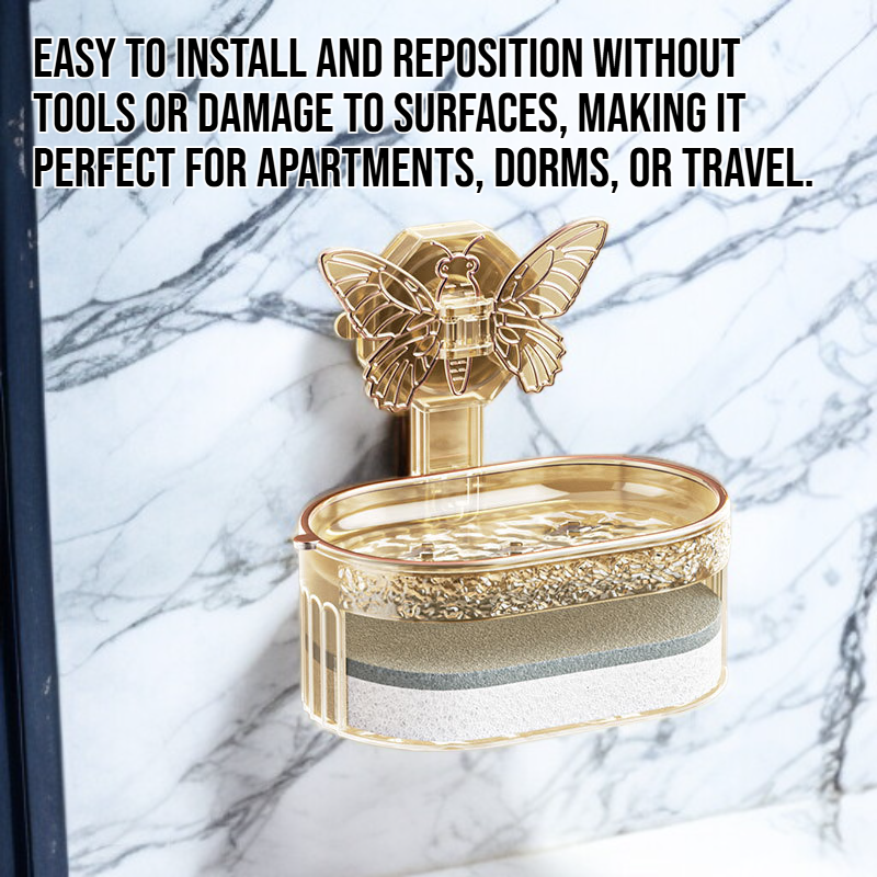 Close-up of butterfly-shaped soap holder with soap