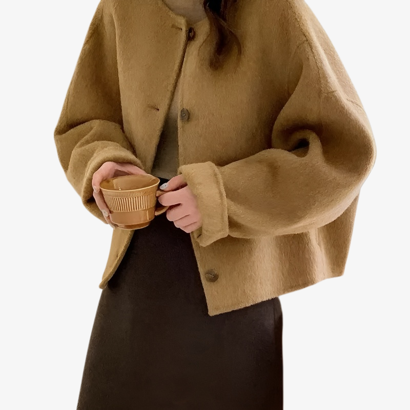 여성 겨울 양면 울 코트 루즈핏 라운드 숏 샤오샹 모직 코트