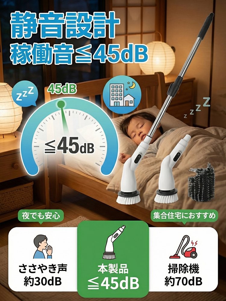 伸縮式ハンドルコードレス電動クリーニングブラシ
