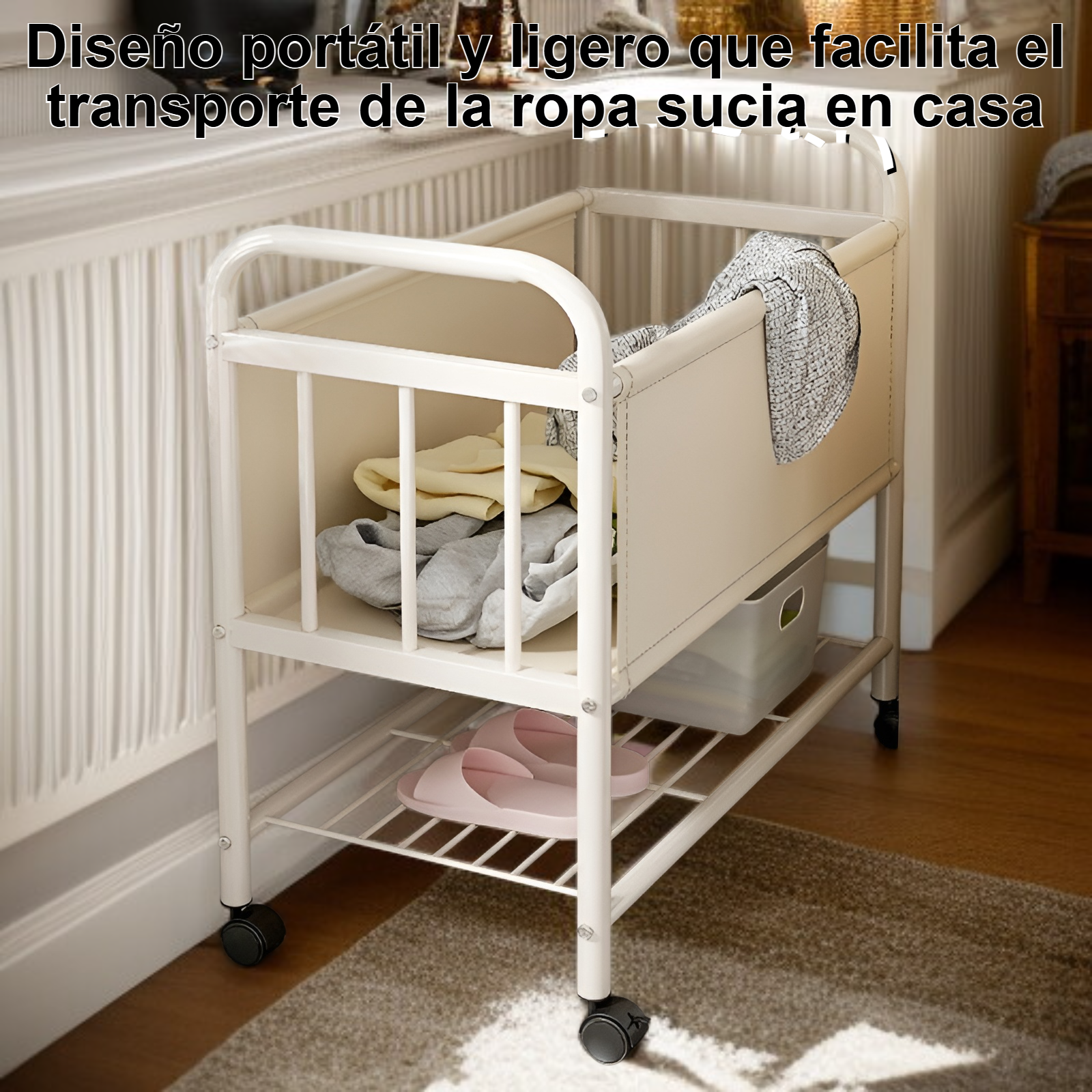 Cesta de ropa portátil para uso doméstico.