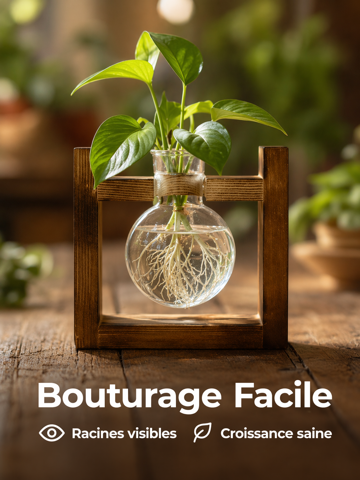 Petit vase hydroponique créatif avec support en bois