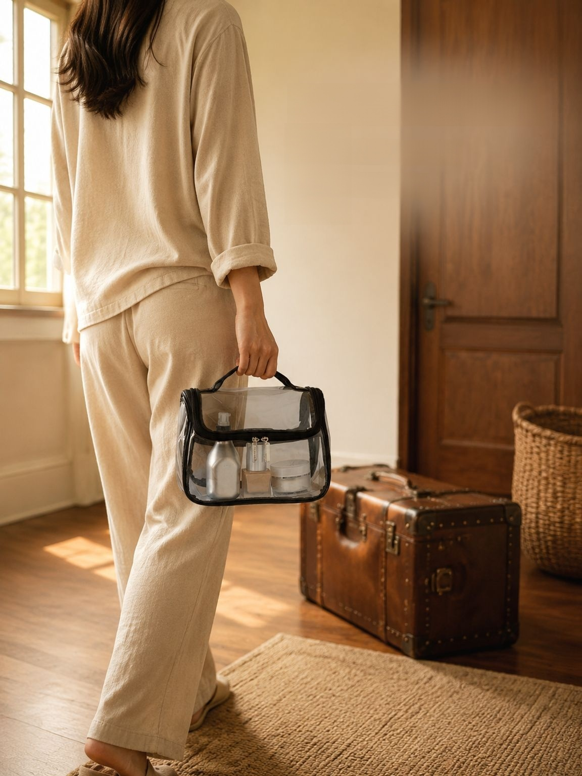 Travel makeup bag designed for toiletries and cosmetics