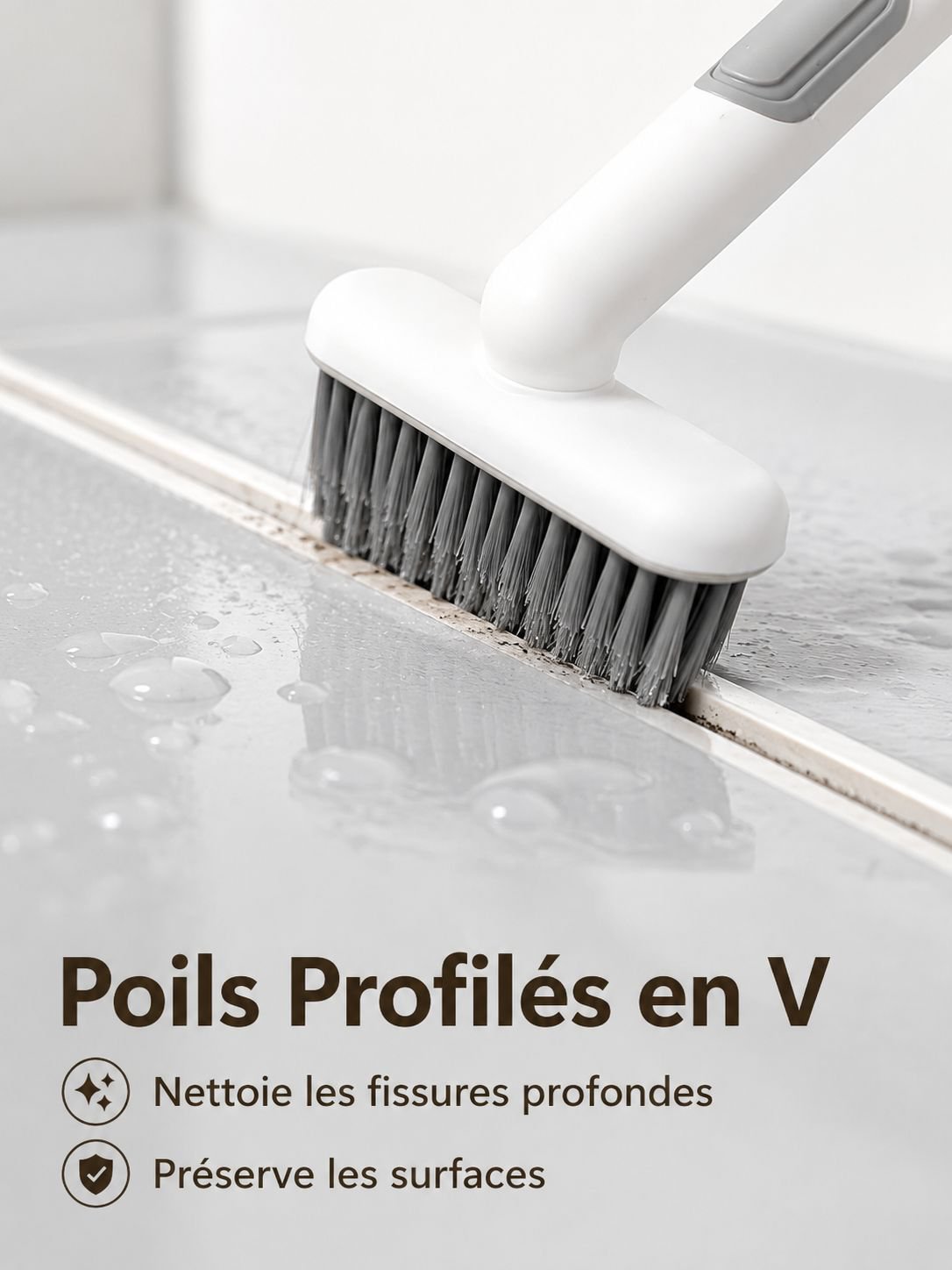 Brosse pour les fissures à rotation 360° avec distributeur de liquide