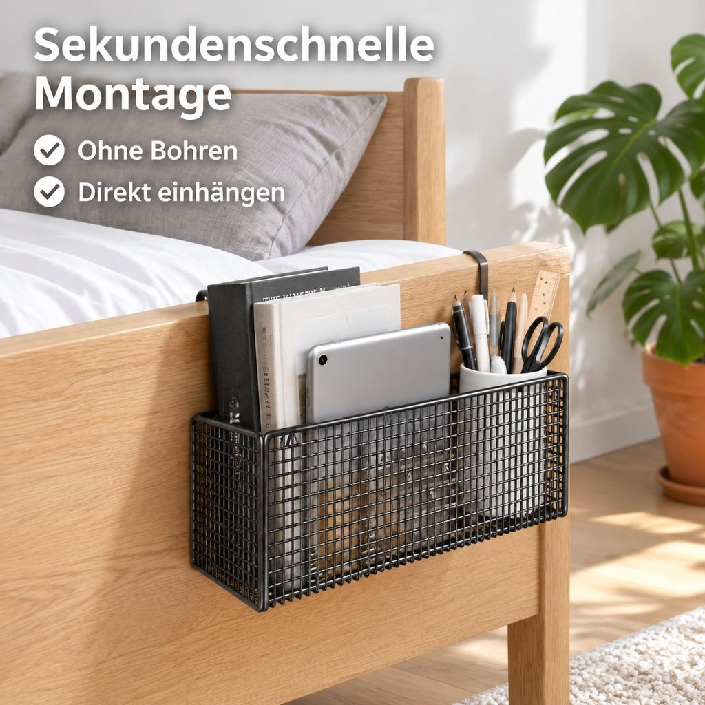 Bett Hängekorb Bettablage ohne Bohren Hängeregal Organizer für Hochbett & Dormitory