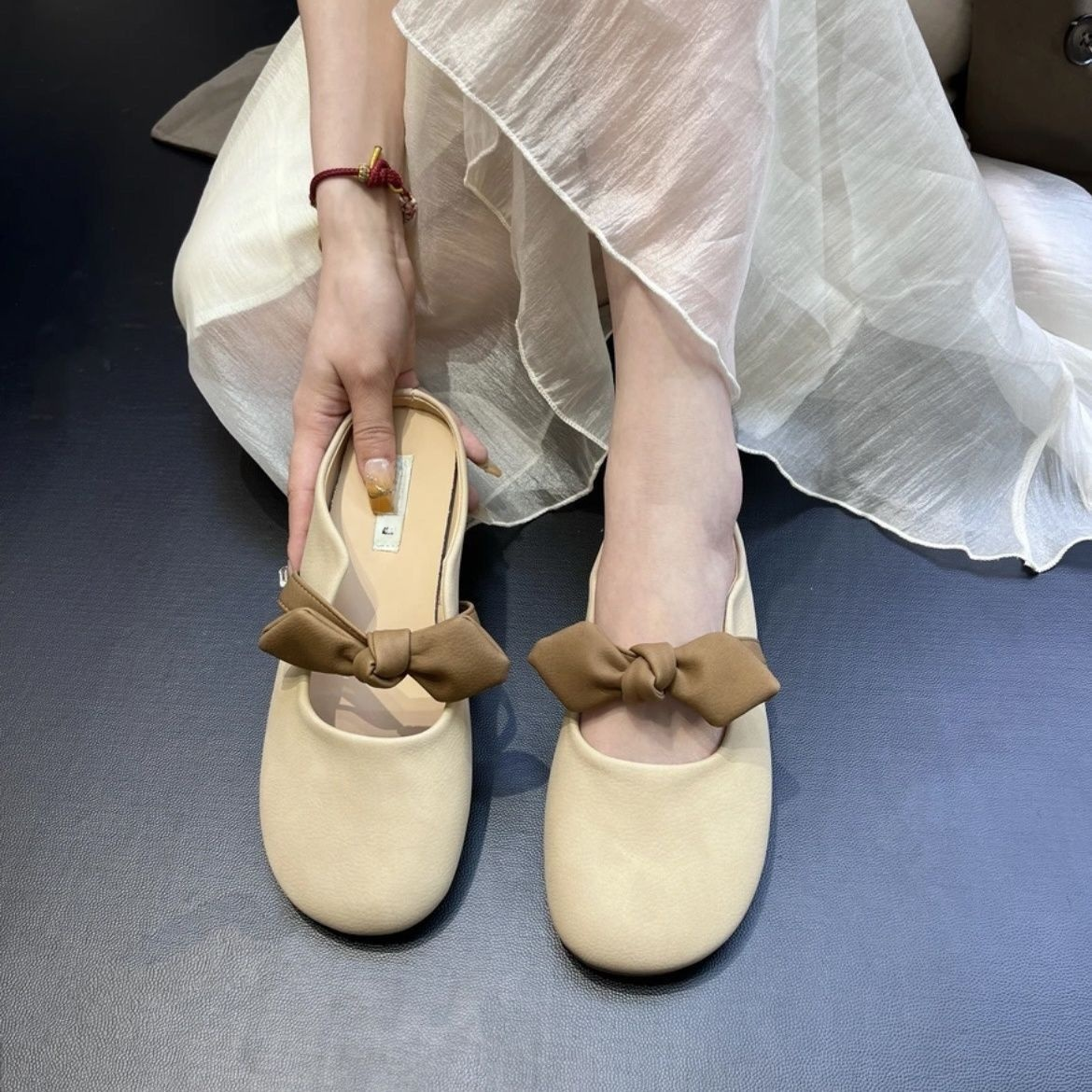 女士軟底平底蝴蝶結一腳蹬女鞋