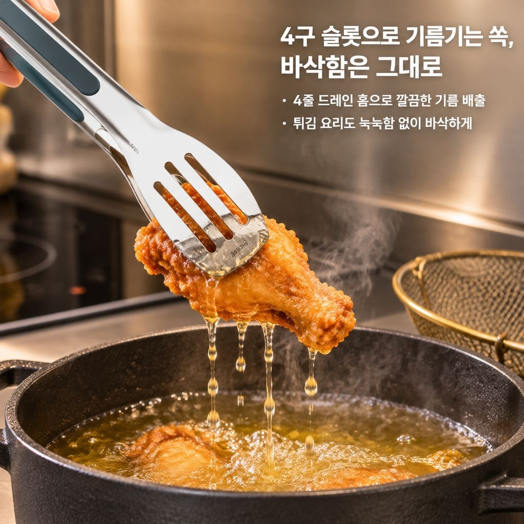 식품용 스텐 기름털이 튀김집게 바베큐 고기 빵 스테이크 주방집게